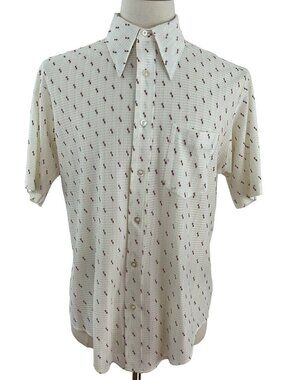 Vintage 70s Norris Comfort Knit Shirt Top Men's 17 Novelty Print Windowpane